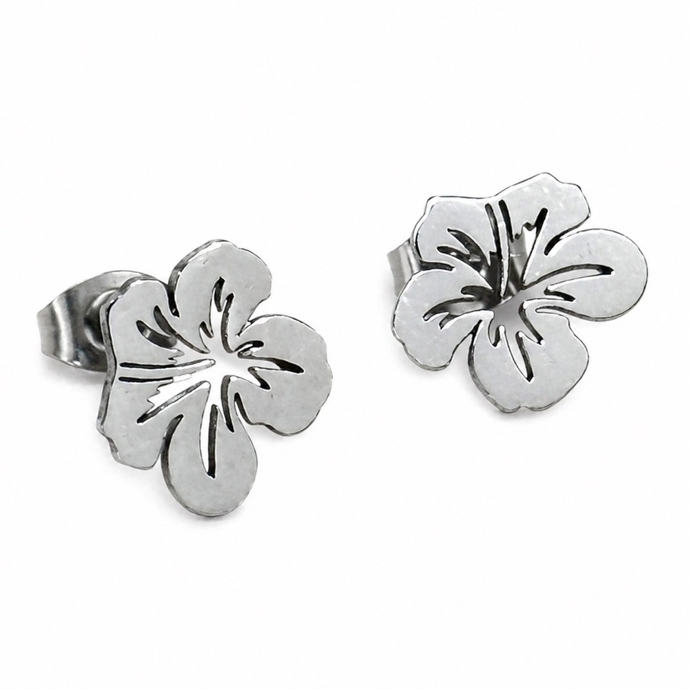 Hibiscus Flower Stud Earrings Stainless Steel